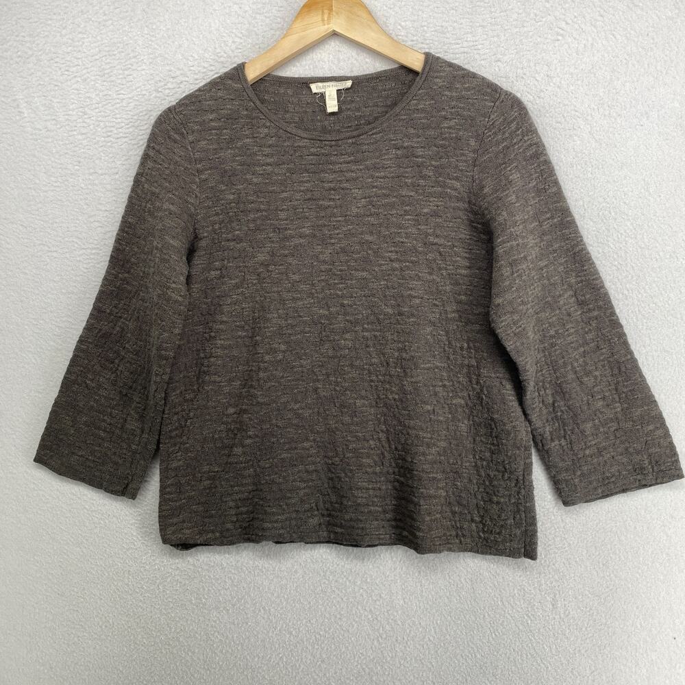 EILEEN FISHER Sweater XS Organic Linen Cotton Slub 3/4 Sleeve Brown